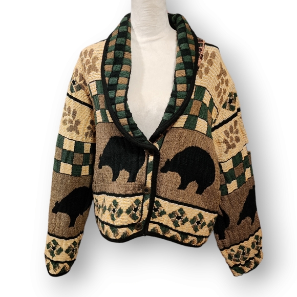 Vintage Sugar Weavers Cotton Woven Bear Blanket Jacket - Picture 3 of 5